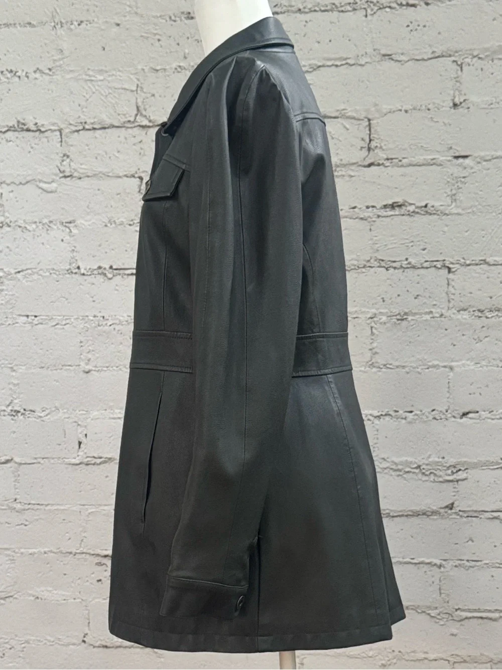 Maeve by Anthropologie Kellie Faux Leather Coat Green Gray Size 10